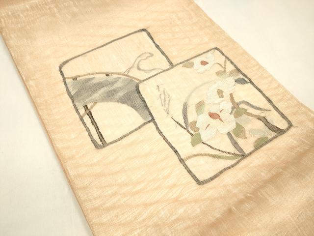 平和屋着物▽スリーシーズン　春夏秋　太鼓柄袋帯　すくい織　枝花文　銀糸　正絹　逸品　DAAZ4219cm_1