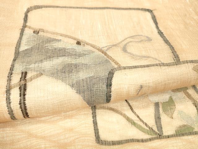 平和屋着物▽スリーシーズン　春夏秋　太鼓柄袋帯　すくい織　枝花文　銀糸　正絹　逸品　DAAZ4219cm_2
