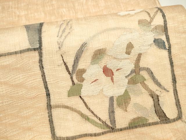 平和屋着物▽スリーシーズン　春夏秋　太鼓柄袋帯　すくい織　枝花文　銀糸　正絹　逸品　DAAZ4219cm_3