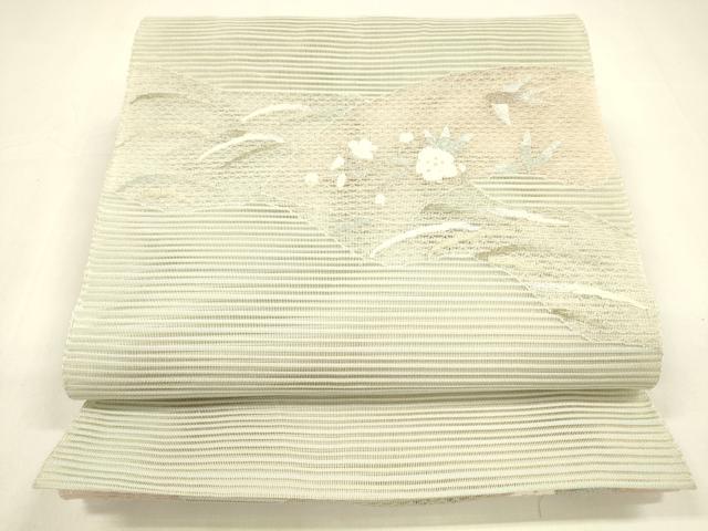 平和屋着物＊夏物　絽綴れ　八寸名古屋帯　地紙草花文　金銀糸　正絹　逸品　DAAZ4223cm