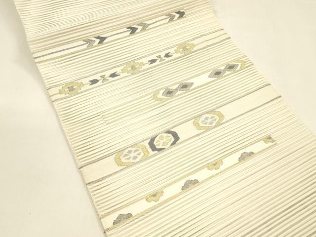 平和屋着物＊夏物　絽綴れ　八寸名古屋帯　横段抽象文　金銀糸　正絹　逸品　DAAZ4229cm 平和屋着物＊夏物 絽綴れ 八寸名古屋帯 横段草花文 金