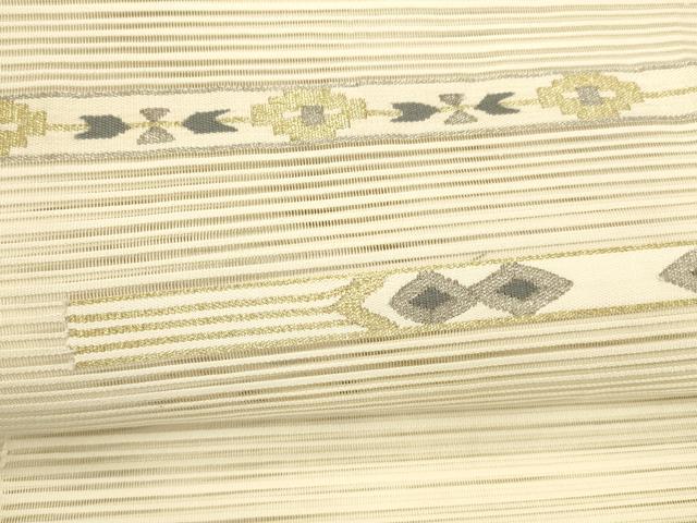 平和屋着物＊夏物　絽綴れ　八寸名古屋帯　横段抽象文　金銀糸　正絹　逸品　DAAZ4229cm 平和屋着物＊夏物 絽綴れ 八寸名古屋帯 横段草花文 金