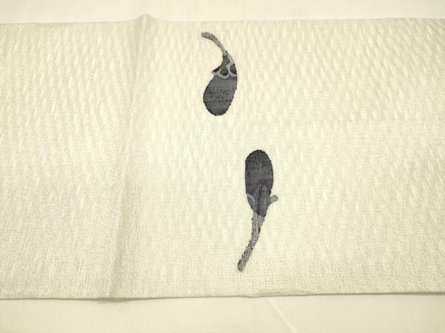 平和屋着物○太鼓柄袋帯 茄子 銀糸 正絹 逸品 DAAZ4251cm