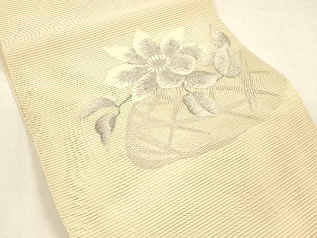 平和屋着物＊夏物　絽綴れ　八寸名古屋帯　草花文　銀糸　正絹　逸品　DAAZ4253cm 平和屋着物＊夏物 絽綴れ 八寸名古屋帯 草花文 銀糸 正絹 逸品
