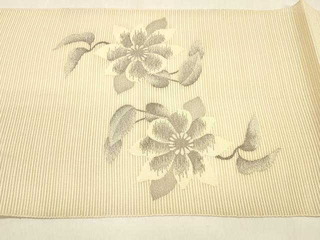 平和屋着物＊夏物　絽綴れ　八寸名古屋帯　草花文　銀糸　正絹　逸品　DAAZ4253cm 平和屋着物＊夏物 絽綴れ 八寸名古屋帯 草花文 銀糸 正絹 逸品