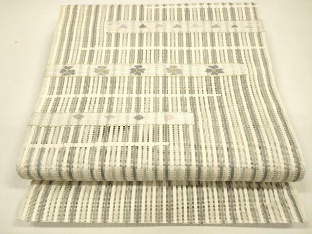 平和屋着物＊夏物　八寸名古屋帯　横段花文　金銀糸　正絹　逸品　DAAZ4262cm