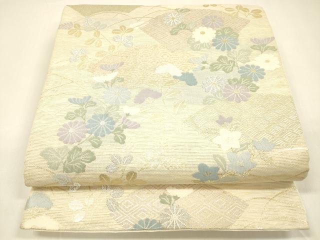 平和屋着物＊夏物　六通柄袋帯　草花文　金銀糸　正絹　逸品　DAAZ4270cm