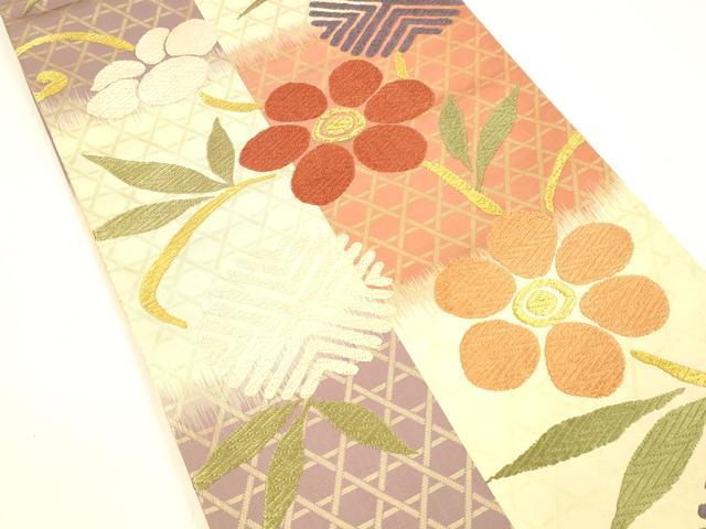 平和屋着物●六通柄袋帯　唐織　草花文　金糸　正絹　逸品　DAAZ4292cm 平和屋着物○六通柄袋帯 唐織 草花文 金糸 正絹 逸品 DAAZ4292cm