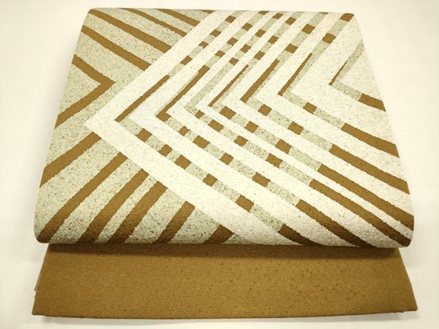 平和屋着物●太鼓柄袋帯　手描きローケツ彩　作家物　紬地　抽象文様　正絹　逸品　DAAZ4304cm