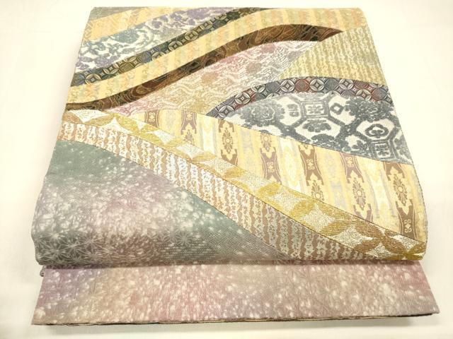 平和屋着物●両方向　太鼓柄袋帯　切嵌　吉祥流水文　金銀糸　正絹　逸品　DAAZ4312cm