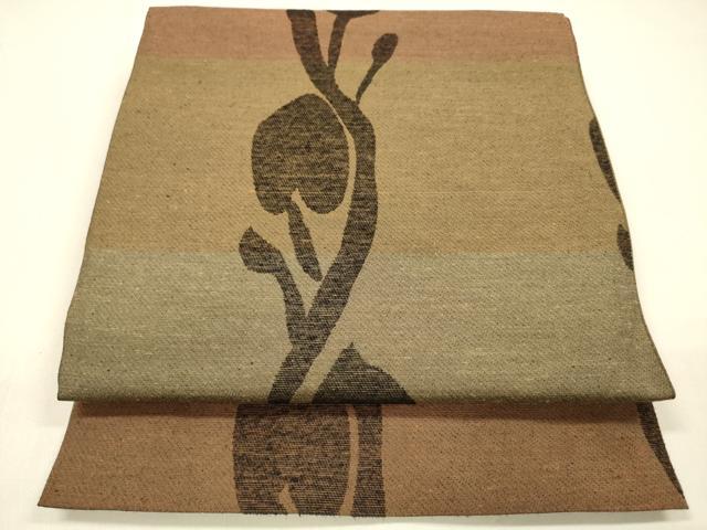 平和屋着物●織物一筋名門　織悦　全通柄　本袋帯　紬地　枝花文　正絹　逸品　DAAZ4318cm