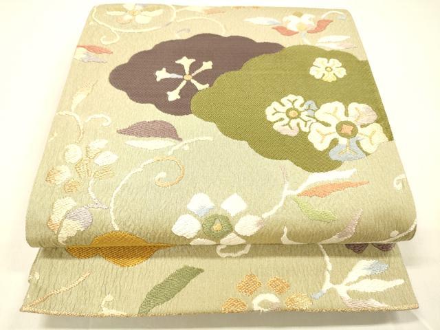 平和屋着物●六通柄袋帯　唐織　花唐草文　金糸　正絹　逸品　DAAZ4330cm