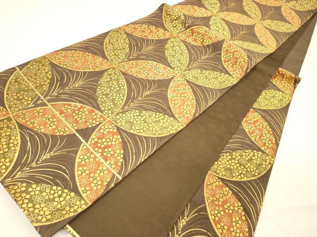 平和屋着物○六通柄袋帯 紹巴 七宝松葉文 梅鉢 金糸 正絹 逸品