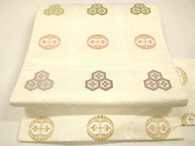 平和屋着物●九寸名古屋帯　亀甲花文　正絹　逸品　DAAZ4342cm