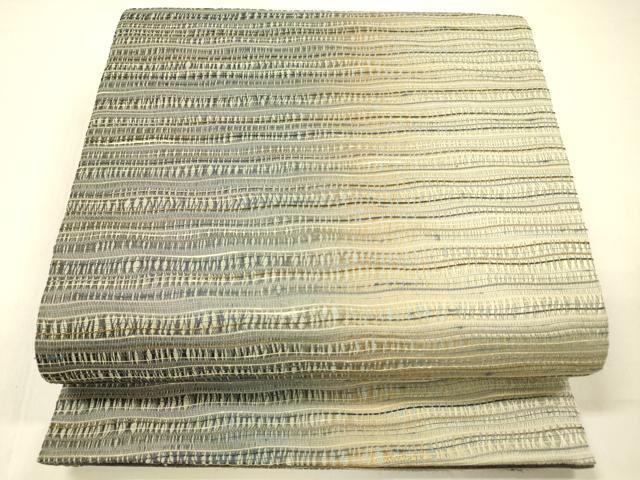 平和屋着物●両面　全通柄袋帯　櫛織　よろけ縞　舞花文　金糸　正絹　逸品　DAAZ4343cm 平和屋着物○両面 全通柄袋帯 櫛織 よろけ縞 舞花文 金糸