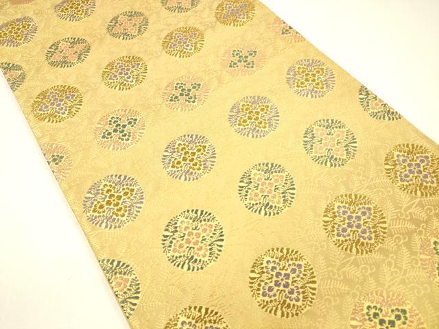 平和屋着物○六通柄袋帯 花唐草丸文 金糸 正絹 逸品 DAAZ4353cm