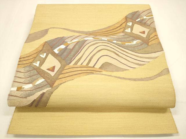 平和屋着物●八寸名古屋帯　すくい織　紬地　流水抽象文　金糸　三越扱い　正絹　逸品　DAAZ4381cm