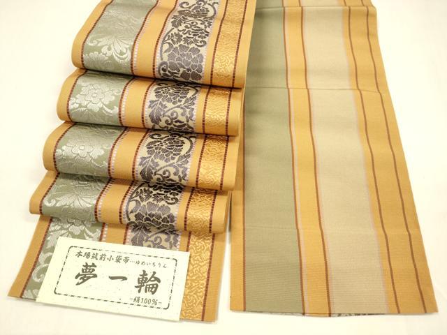 平和屋着物●本場筑前博多織　両面　半幅帯　小野和也作　更紗花間道　間道　夢一輪　証紙付き　正絹　逸品　DAAZ4386cm