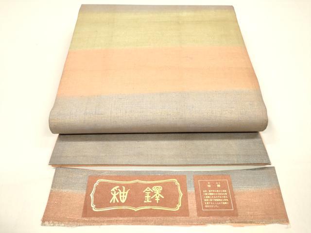 平和屋着物●全通柄袋帯　紬地　釉鐸　横段文　反端付き　正絹　逸品　DAAZ4392cm