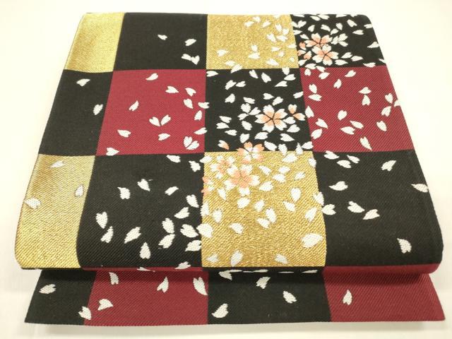 平和屋着物●六通柄袋帯　唐織　舞桜文　金糸　正絹　逸品　DAAZ4401cm