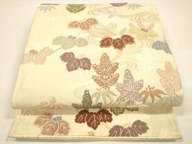 平和屋着物●六通柄袋帯　唐織　流水草花文　金糸　正絹　逸品　DAAZ4404cm