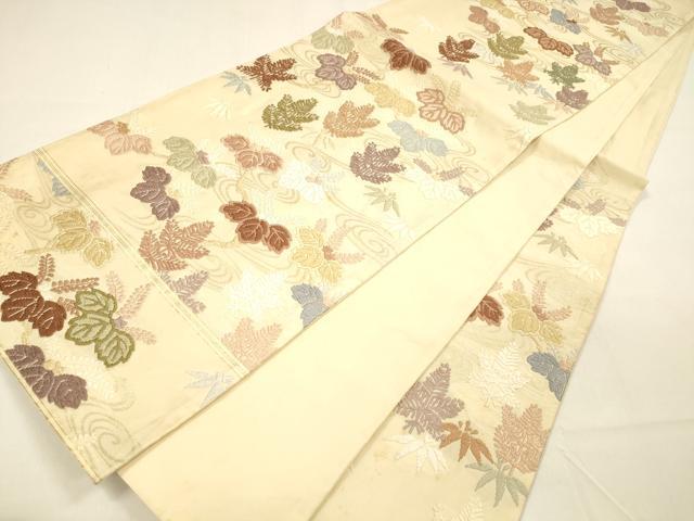 平和屋着物○六通柄袋帯 唐織 流水草花文 金糸 正絹 逸品 DAAZ4404cm