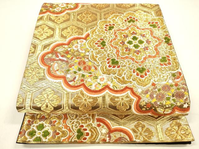 平和屋着物●西陣　河合美術織物謹製　六通柄袋帯　唐織　舞蝶花鳥文　金糸　正絹　逸品　DAAZ4406cm