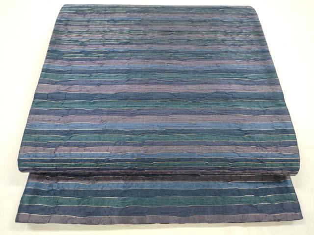 平和屋着物●六通柄袋帯　ふくれ織　横段文　金糸　正絹　逸品　DAAZ4409cm