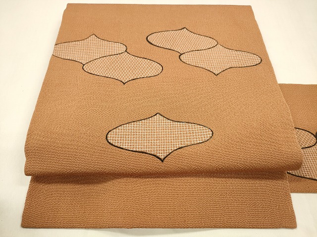 平和屋着物●九寸名古屋帯　抽象文様　鬼しぼ縮緬　正絹　逸品　DAAZ4411cm