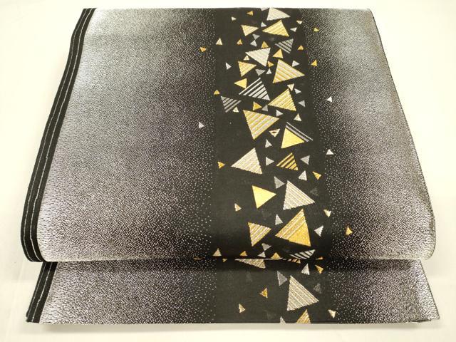 平和屋着物●六通柄袋帯　幾何学文様　黒地　金銀糸　正絹　逸品　DAAZ4417cm