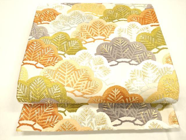 平和屋着物●六通柄袋帯　吉祥唐織　能衣彩松文様　金糸　正絹　逸品　DAAZ4418cm