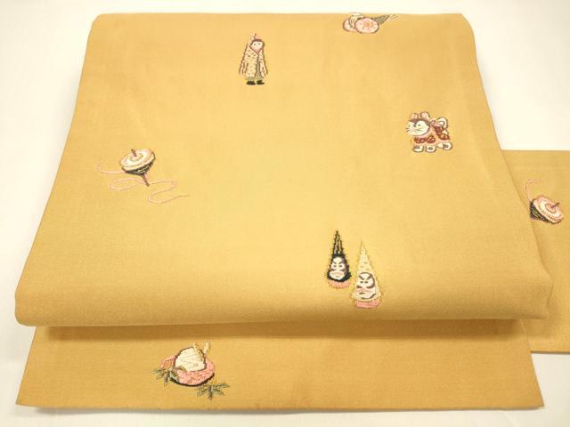 平和屋着物●九寸名古屋帯　唐織　玩具文　金糸　正絹　逸品　DAAZ4422cm