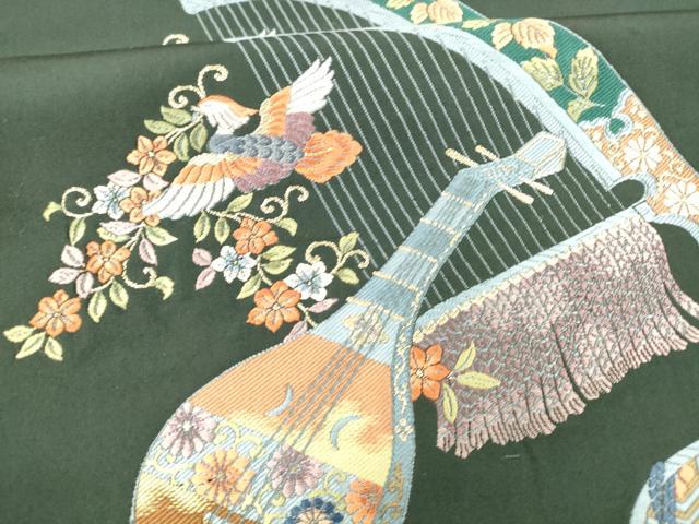 平和屋着物○六通柄袋帯 唐織 能衣遊華織 飛鶴楽器