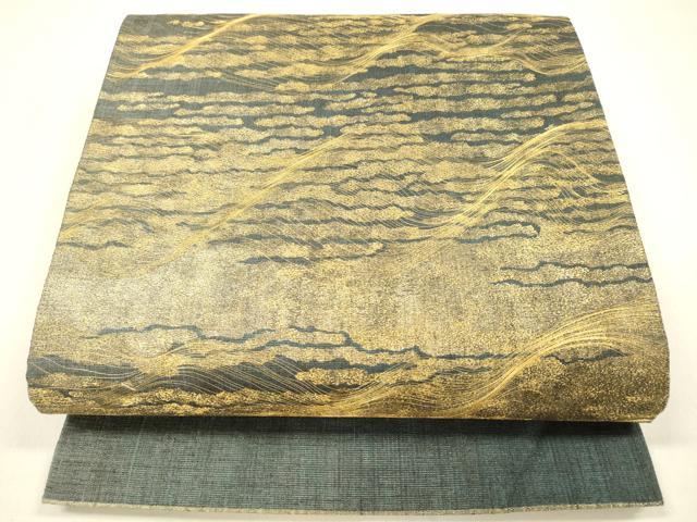 平和屋着物●名門　しょうざん　生紬　紙屋川伝承　絹漉貴　太鼓柄袋帯　紬地　抽象文様　金糸　正絹　逸品　DAAZ4433cm