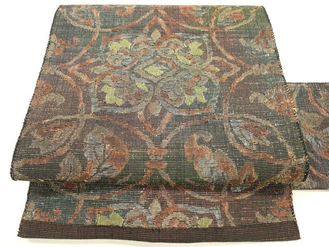 平和屋着物●八寸名古屋帯　紬地　花唐草文　正絹　逸品　DAAZ4456cm