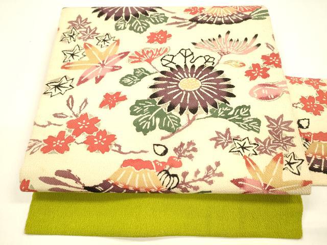 平和屋着物●九寸名古屋帯　型染　草花文　鬼しぼ縮緬　正絹　逸品　DAAZ4474cm