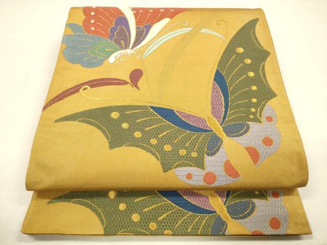 平和屋着物●六通柄袋帯　唐織　舞蝶文　金銀糸　正絹　逸品　DAAZ4478cm