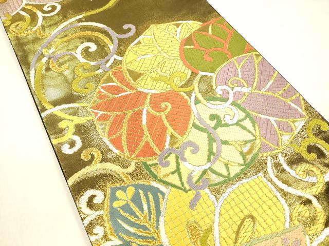 平和屋着物●六通柄袋帯　唐織　葵杉の丸唐草文　金銀糸　正絹　逸品　DAAZ4486cm 平和屋着物○六通柄袋帯 唐織 葵杉の丸唐草文 金