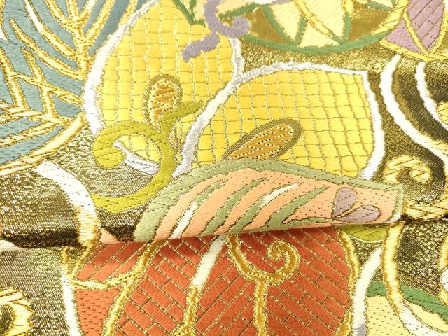 平和屋着物○六通柄袋帯 唐織 葵杉の丸唐草文 金
