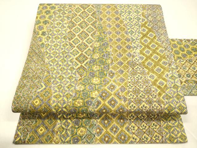 平和屋着物●全通柄九寸名古屋帯　名物裂吉祥更紗花文　鬼しぼ縮緬　正絹　逸品　DAAZ4506cm