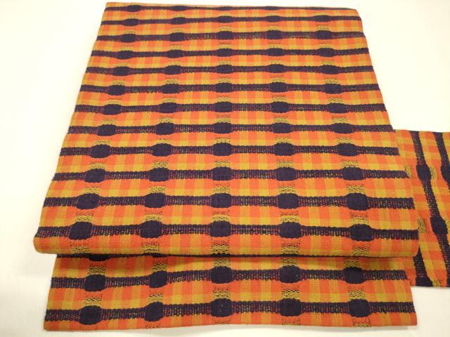 平和屋着物●全通柄名古屋帯　眼鏡織　抽象文様　綿　逸品　DAAZ4507cm