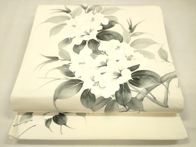 平和屋着物●塩瀬　九寸開き名古屋帯　作家物　手描き　枝花文　正絹　逸品　DAAZ4516cm