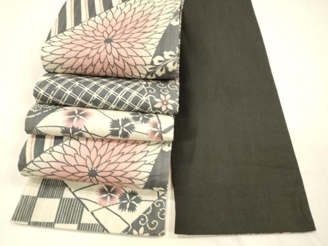 平和屋着物●半幅帯　型染　紬地　蜻蛉花唐草文　正絹　逸品　DAAZ4520cm