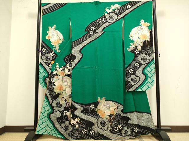 平和屋着物●ブライダルファッションデザイナー・桂由美　振袖　絞り　檜扇御所車花文　金銀彩　正絹　逸品　DAAZ5004du