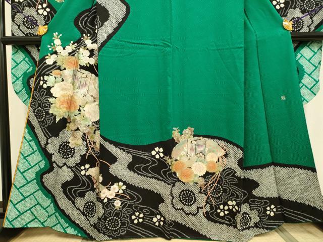 平和屋着物●ブライダルファッションデザイナー・桂由美　振袖　絞り　檜扇御所車花文　金銀彩　正絹　逸品　DAAZ5004du 平和屋着物○ブライダルファッションデザイナー・桂由美 振袖 絞り 檜