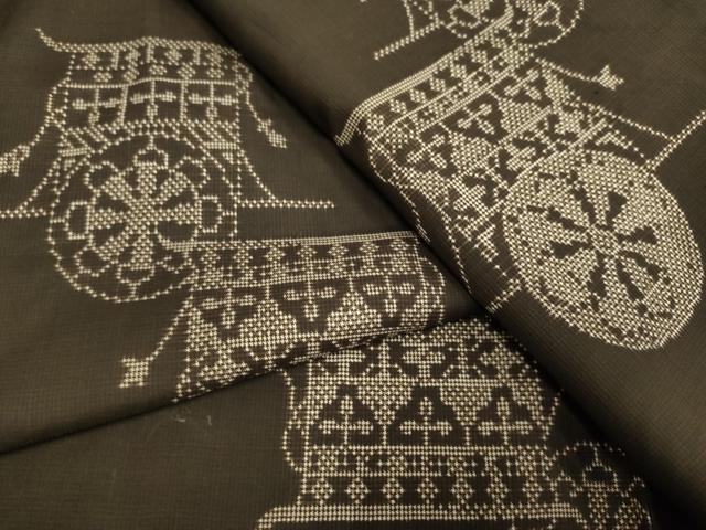 平和屋着物●本場大島紬　地空き　7マルキ　御所車　正絹　逸品　DAAZ5008du