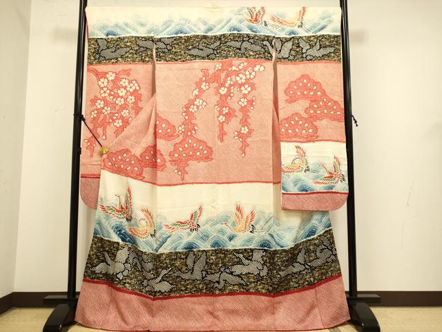 平和屋着物●豪華振袖　総絞り　飛鶴花松文　金彩　正絹　逸品　DAAZ5051du