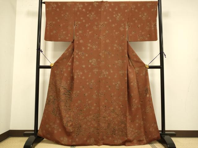 平和屋着物●友禅作家の巨匠　浅井青仁　訪問着　更紗花文　鬼しぼ縮緬　正絹　逸品　DAAZ5086du