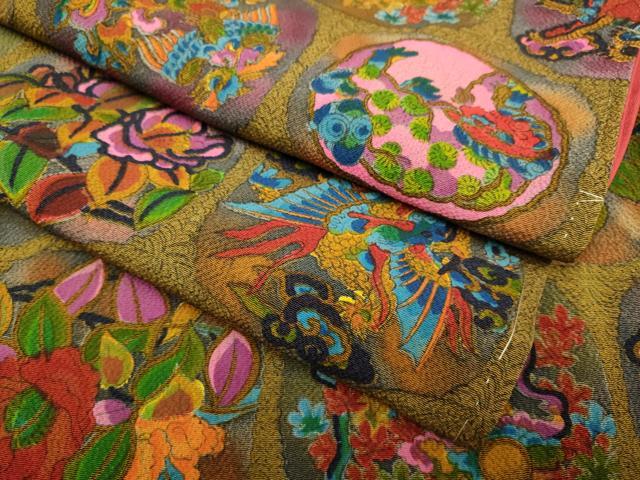 平和屋着物●上質な小紋　鳳凰唐獅子花文　鬼しぼ縮緬　正絹　逸品　未使用　DAAZ5098du