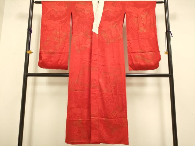 平和屋着物●アンティーク　大正ロマン　長襦袢　袷　飛鶴地紋　金彩　正絹　逸品　DAAZ5111du